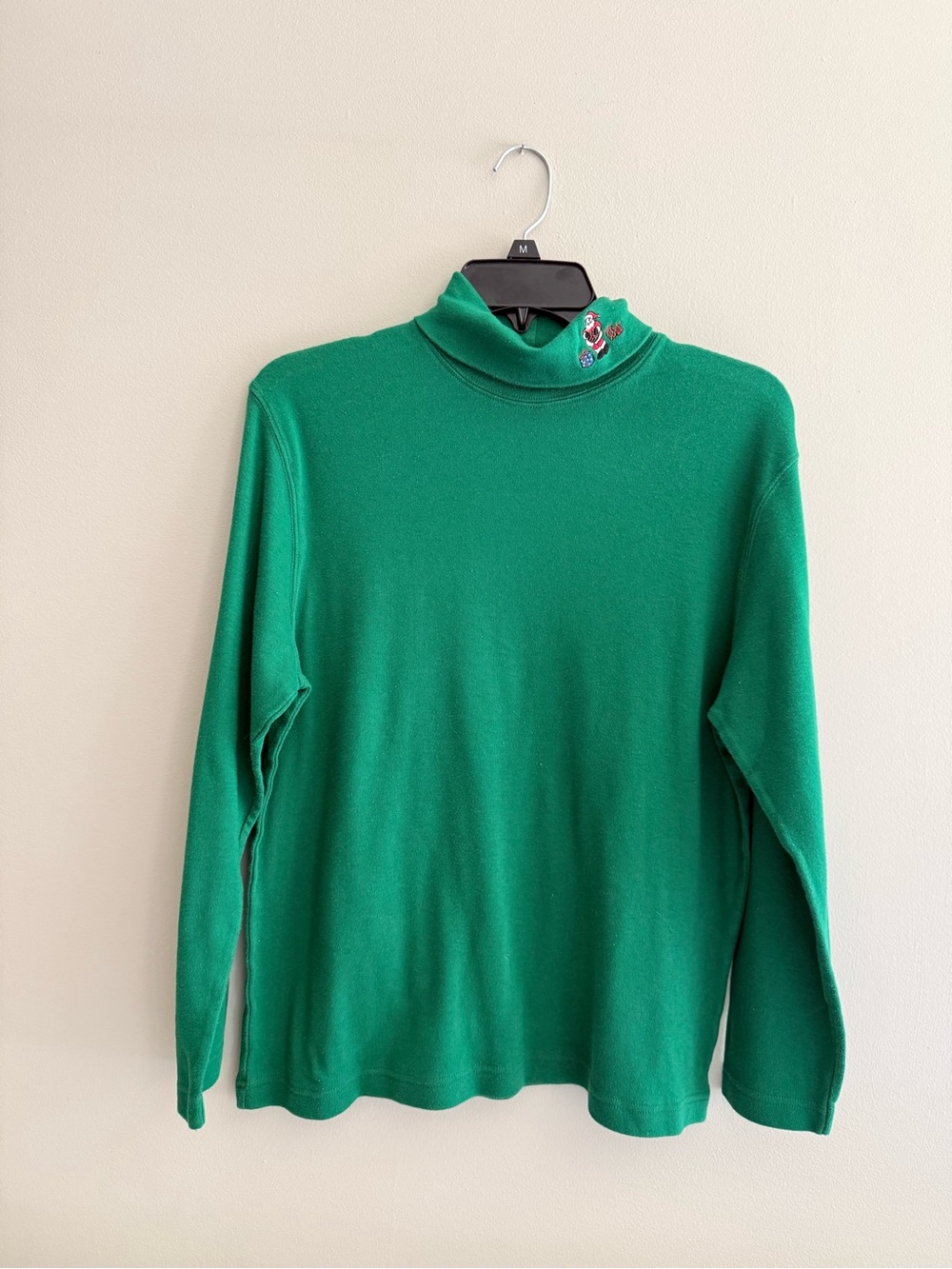 Vintage Grannycore Green Turtleneck Embroidered Santa Knit Sweater L